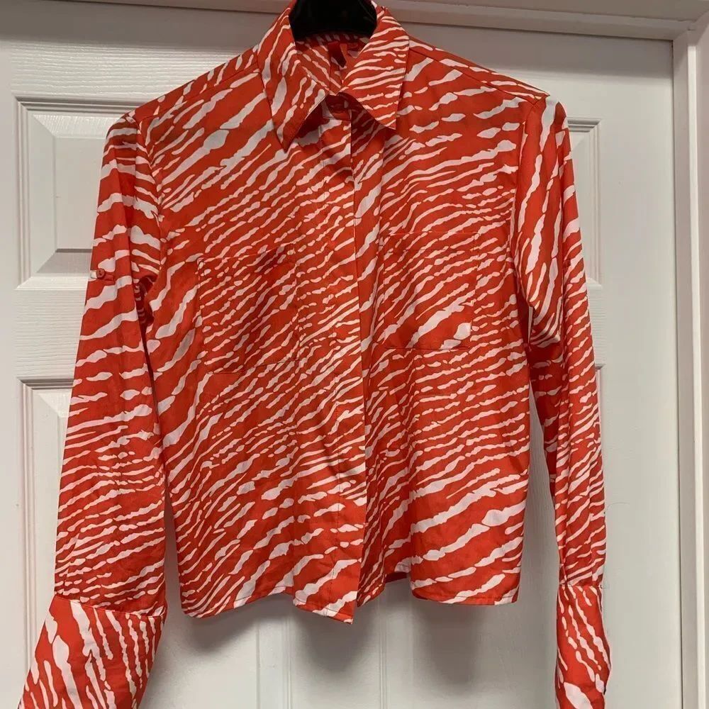 5/48 Orange Animal Print Wide Cuff Blouse M